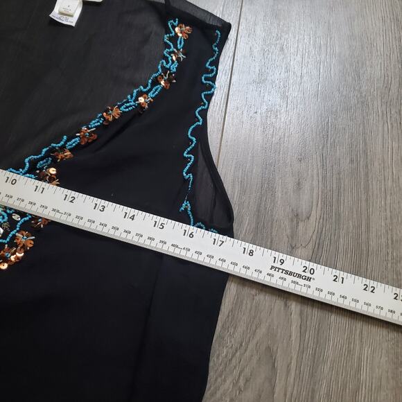 WHBM Silk Cover Up Dress Sheer Beaded Black Navajo Whimsigoth Resort Swim Boho - Picture 6 of 9